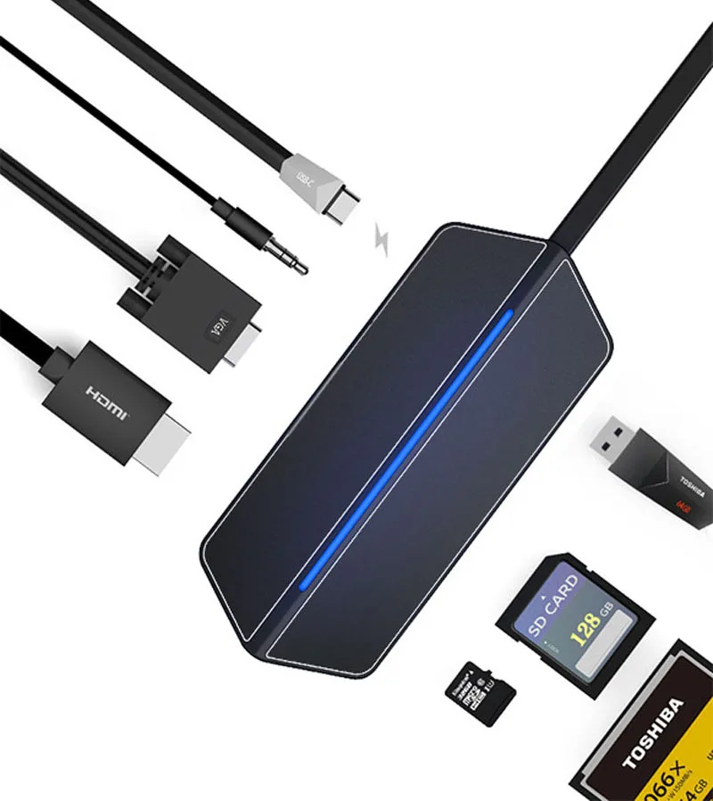 Новый USB3.1 Тип C концентратор к HDMI VGA 3,5 мм аудио адаптер Video Converter USB 3,0 SD/TF/устройство считывания SF карт для VGA кабель