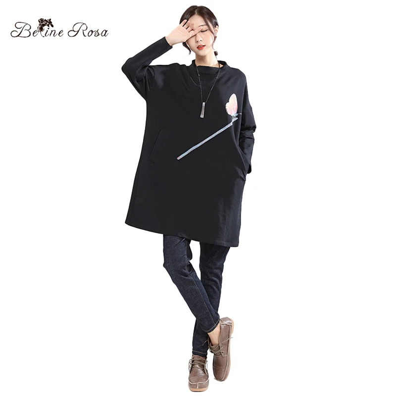 

BelineRosa Pure Cotton Women Clothes Casual Hoodies Dresses for Women Turtleneck Neck Large Size Women Clothes HS000431