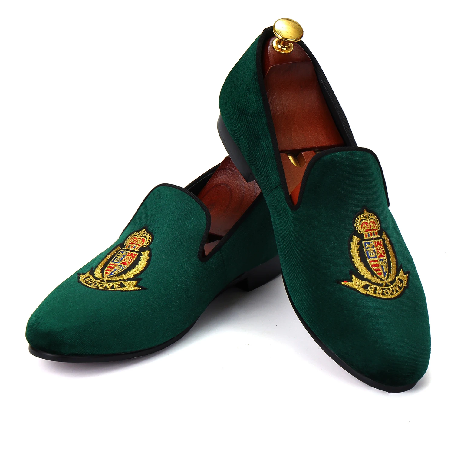 Harpelunde Men Moccasins Green Embroidered Velvet Loafers Fashion Smoking Slippers Size 7-14 | Обувь