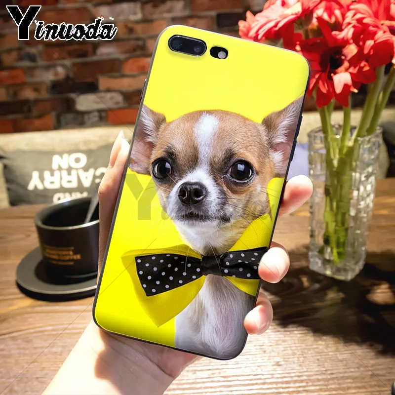 Yinuoda животных собаки чихуахуа Модный чехол из черного сотового телефона для iPhone