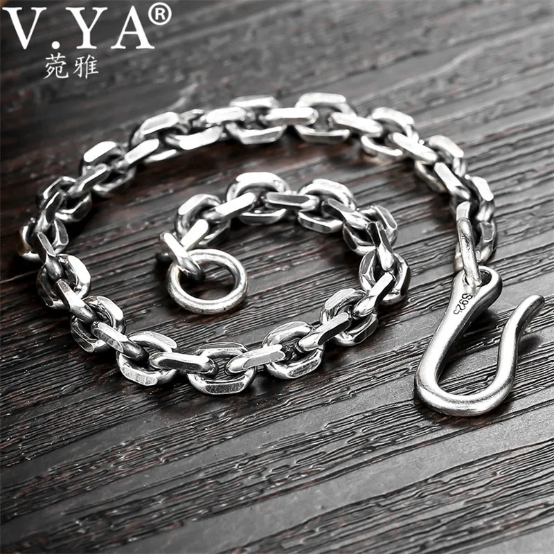 V. YA Ретро 925 пробы серебряные звенья цепи браслеты для мужчин Персонализированные серебряные мужские браслеты ювелирные изделия 3,8 мм/5 мм толщиной
