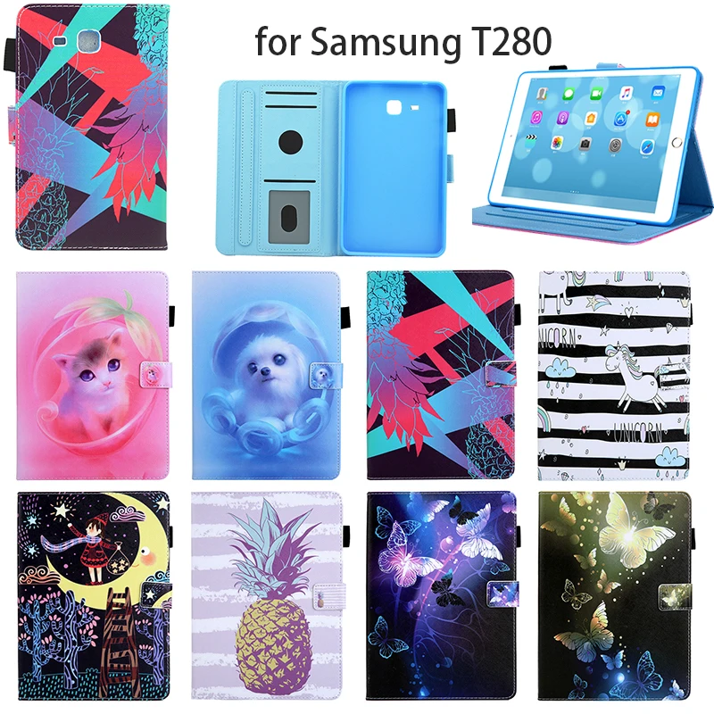 

For Samsung galaxy tab A 7.0 T280 Stand Case Cover SM-T285 Gold Pineapple Cat dog butterfly color Painting tablet cases