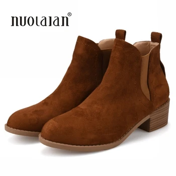 

2018 Women Chelsea Boots Fur Warm Suede Leather Short Ankle Boots for Women Autumn Winter Shoes Woman Bootie Botas Femininas