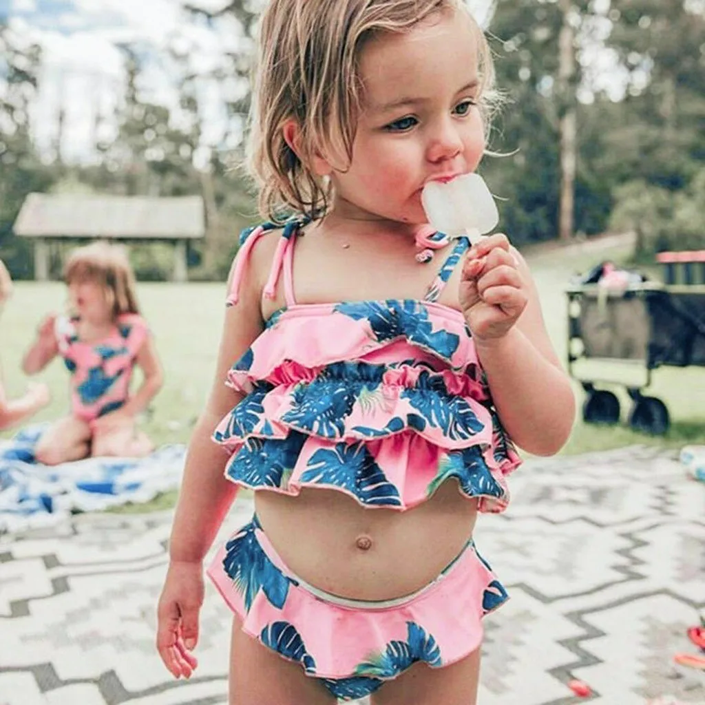

Cute New Fashion Children Kids Girls Bikini Sleeveless Casual Simple Beach Suspender Swimsuit Conservative Shorts Swimwear