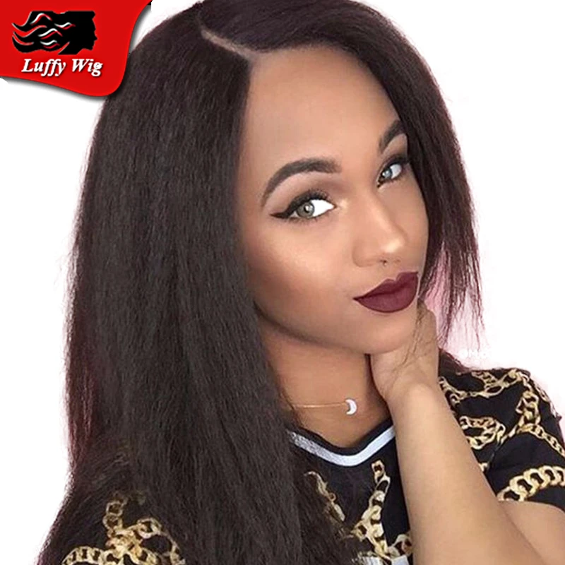 

7A Full Lace Human Hair Wig Peruvian Coarse Yaki Straight Glueless Lace Front Wig Pre Plucked For Black Woman Human Hair Wigs