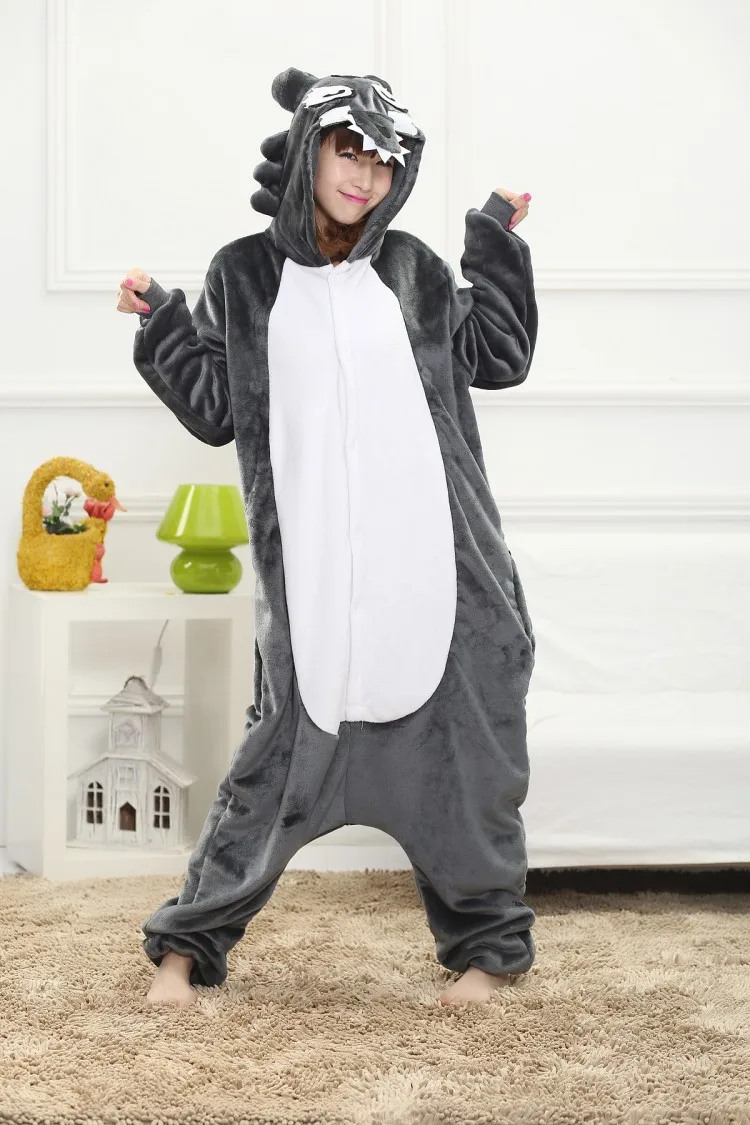 Кигуруми Хэллоуин животных волк Onesie Пижамный комплект для взрослых пижамы спальный костюм одежда для сна унисекс серый косплей костюмы для мужчин wo мужчин с капюшоном
