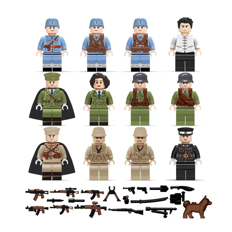 

12pcs Police Brick WW2 Chinese Military Army Gun Soldier Swat Figure Weapon Building Block Compatible LegoINGly Toy For Kid Gift