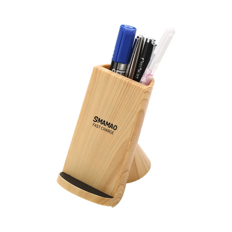 Qi fast wireless charger mobile phone universal wood pen holder mobile