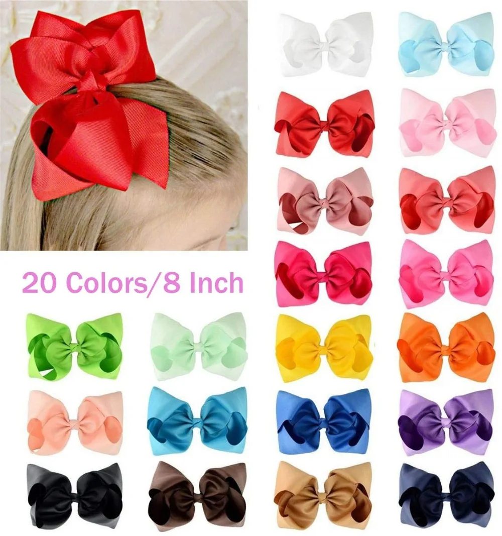 BIG 8 Inches Hair Bows For Girls Grosgrain Boutique Hair Bow Clips For Teens Kid 