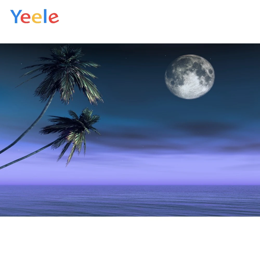 Yeele Night Dusk Moon Palm Tree Seaside Summer Photography Backgrounds Customized Photographic Backdrops for Photo Studio | Электроника