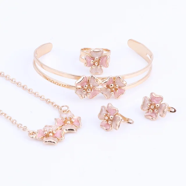 Fashion Girl Jewelry Lovely Flower Children Necklace Bangle Earring Ring Kids Baby Costume