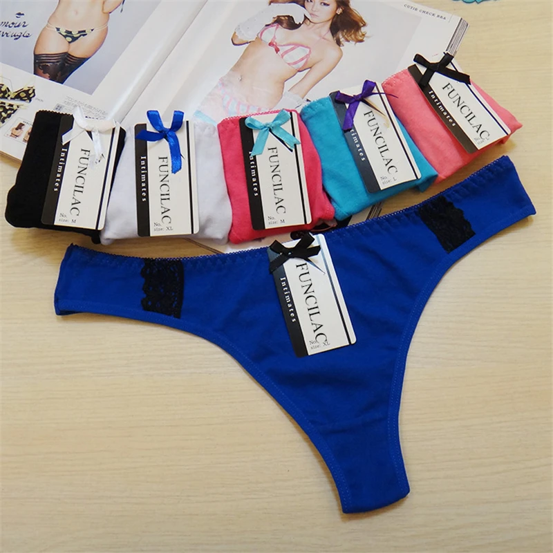 FUNCILAC 5pcs/lot Women's cotton panties Girl Briefs sexy thong low-waist cotton ladies underwear T pants Briefs M L XL