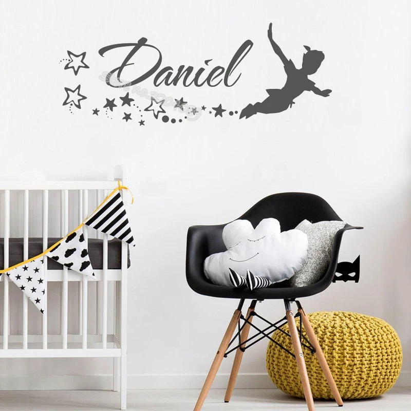 

Personalised Custom name Boys Peter Pan Wall Sticker Vinyl waterproof Art Decal for Kids Rooms Nursery Cute mural poster EB637
