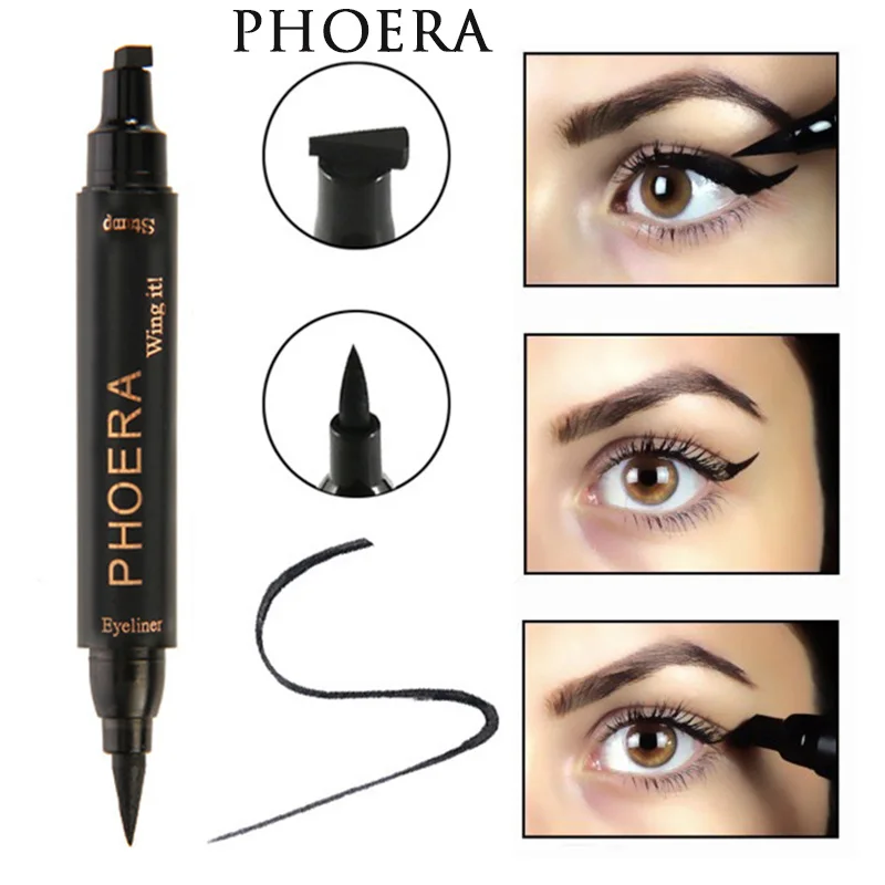 

PHOERA Seal Black Eyeliner Double-Headed Triangle Seal Eyeliner Waterproof Quick Dry Eyeliner Pen Cosmetics Eyeliner Stamp TSLM1