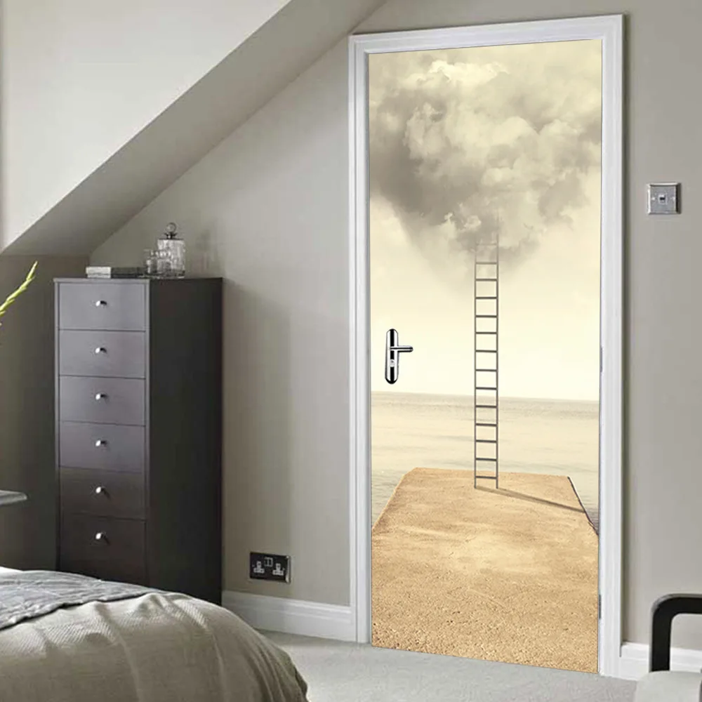 3D лестница небо облако вход стены Дверь стикер s спальня домашний декор плакат ПВХ водонепроницаемый двери стикер 77x200 см