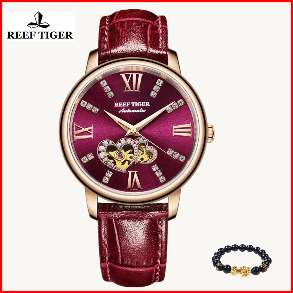 

Reef Tiger/RT Top Brand Luxury Ladies Fashion Watch Rose Gold Red Automatic Fashion Watches Lover Gift Relogio Feminino RGA1580