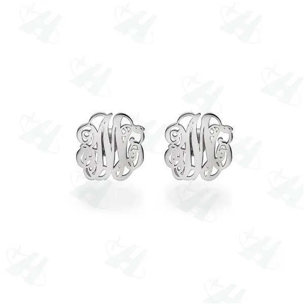 Buy Custom Monogram Initial Stud Earrings Brand Silver