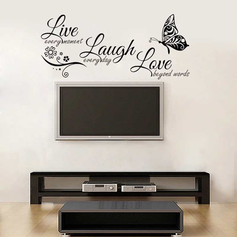 LIVE LAUGH LOVE BUTTERFLY VINE FLOWER Wall Quote Stickers Art Decal Mural Paper
