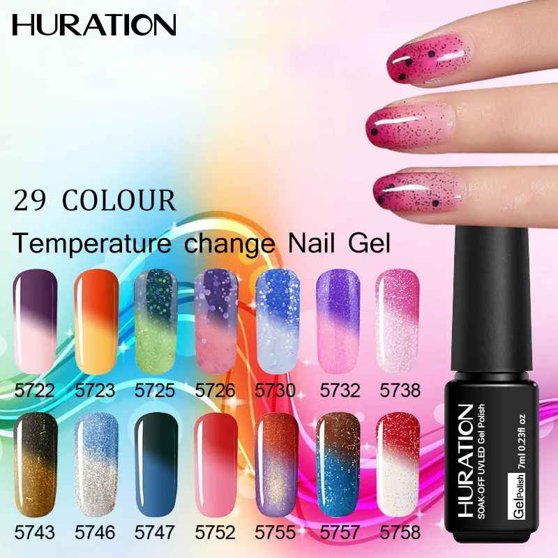 Huration Temperature Change Nail Gel Polish LED UV 29 Color Between Hot
