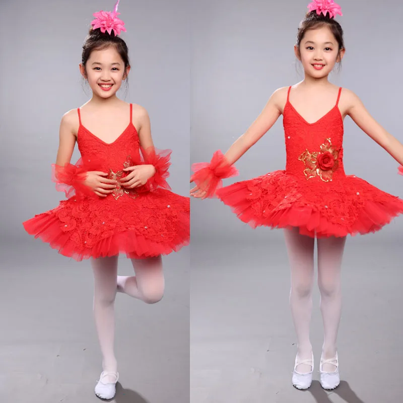 Красный блестками Балетные костюмы Танцы платье детский праздничный костюм танцевальные костюмы этап детская одежда Дети Лебединое озеро