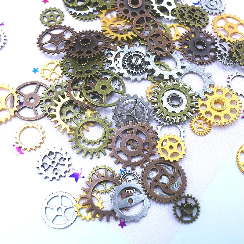 

50g 10-26mm Color Mixture Mechanical Gear Steampunk Retro DIY Handmade Alloy Vintage Jewelry Accessories Poke Tooth Metal Wheel