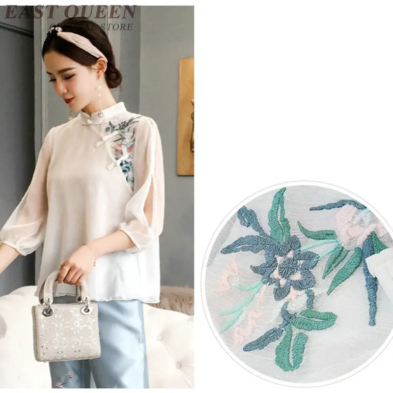 Traditional chinese blouse shirt tops for women mandarin collar oriental linen shirt blouse female elegant cheongsam top FF488