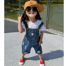 Summer Autumn Infant Baby Boys Girls Denim Overalls Cotton Elastic Waist Overalls for Girls Boys Holes Jumpsuit Overalls