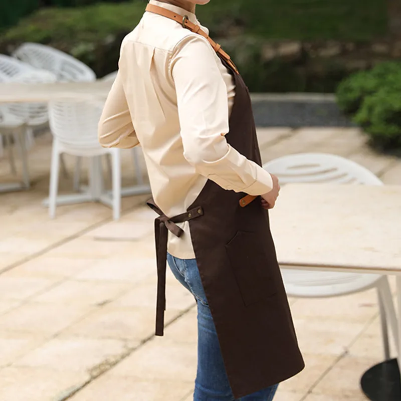 Brown Canvas Apron PU Strap D99-3
