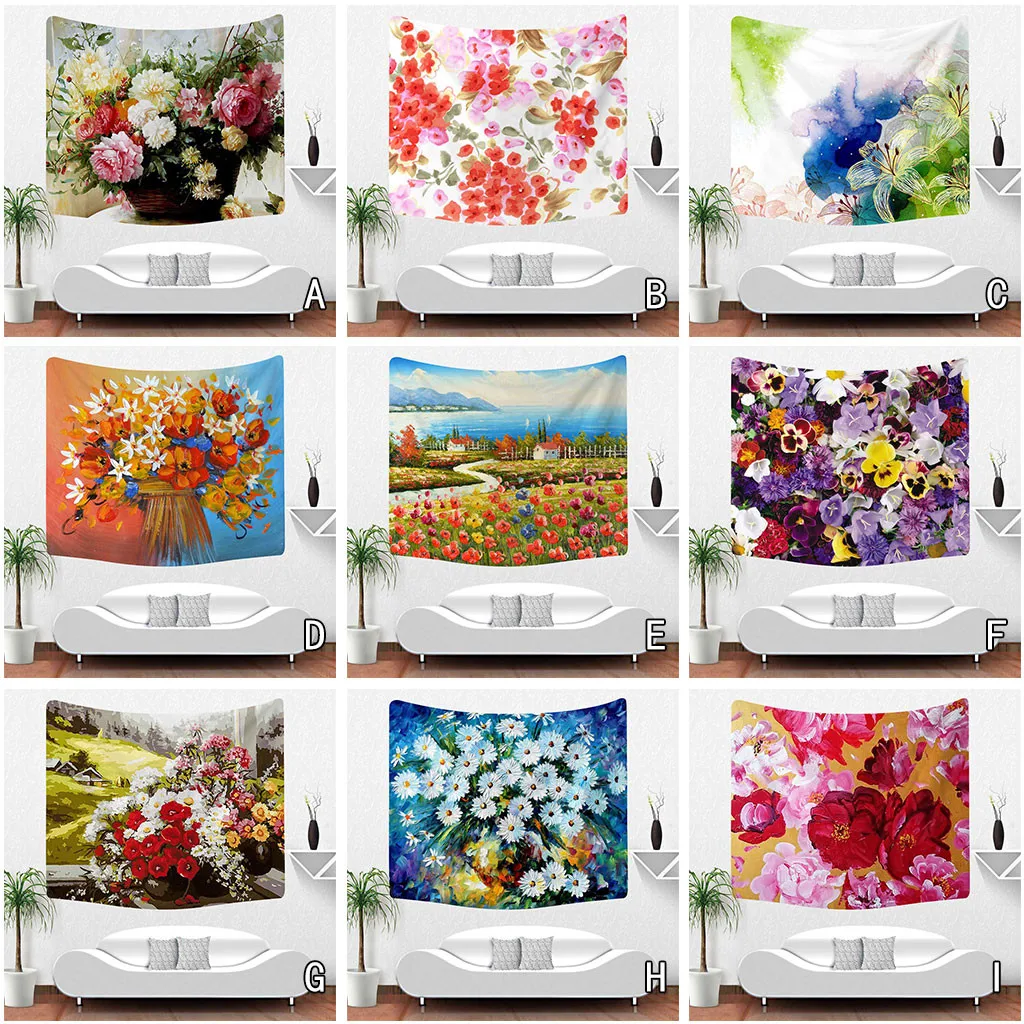 

Rectangular Light Fashion Oil Painting Flowers Art Wall Digital Printing Tapestry Background Wall Home Decoration H0503
