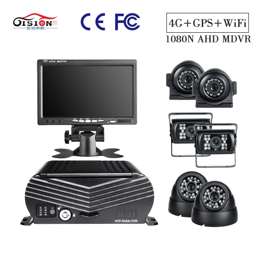 GISION 7 дюймов VGA монитор в реальном времени 8CH 4 г gps wifi 1080N MDVR комплект 6 шт. камера
