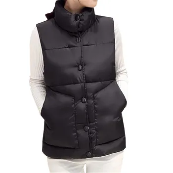 

Winter Outerwear Vest Female Sleeveless Jacket Women Button Coat Slim Down Cotton Ropa Autumn Vests Mujer Plaid Pocket Warm S268
