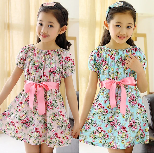 2016 new summer 2 10age girls cute floral bow 100% cotton princess ...