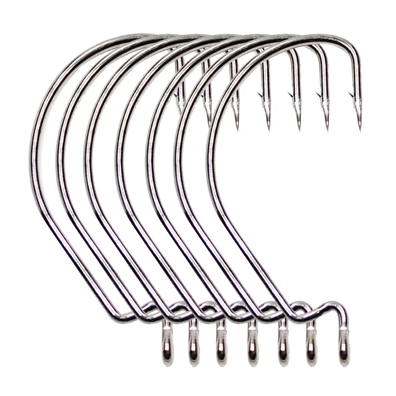 Amlucas 10pcs Carbon Steel Fishing Hooks Jig Crank Big Bass Hook Lead Jig Head Crank Barbed Hook for Soft Fishing Lure WW1051