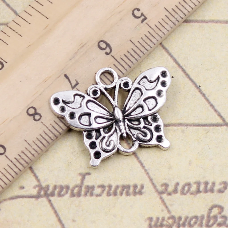 10 шт. подвески бабочки диагностического разъёма 20x25mm антикварные из серебра