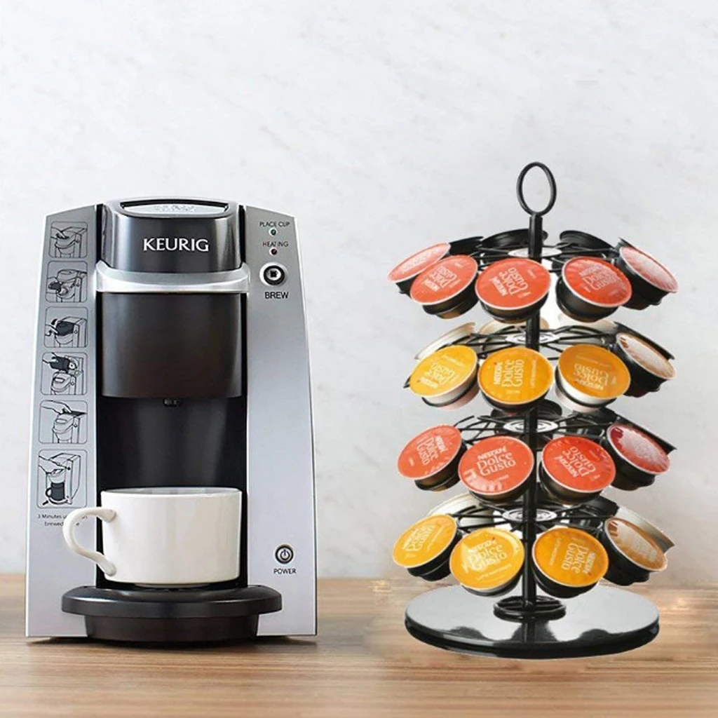 

Coffee Capsule Rack Holder 360-degree Rotating Carousel Stand for Nespresso, Potable Chrome Coffee Bean Organizer Racks