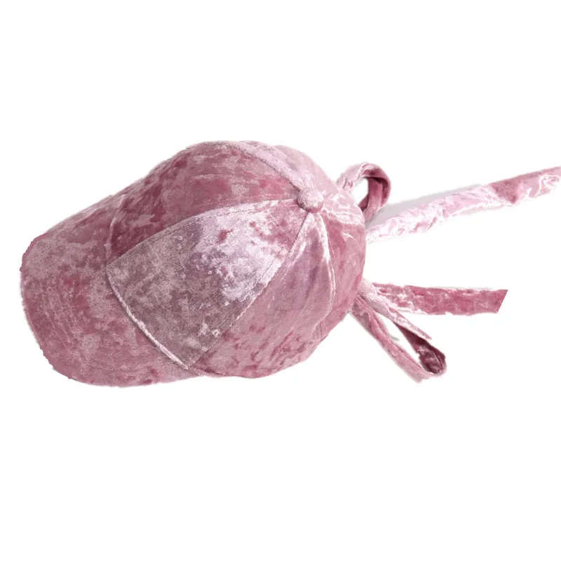 

KIDS 2018 new winter crushed velvet baseball with back tie bow girls hat cap