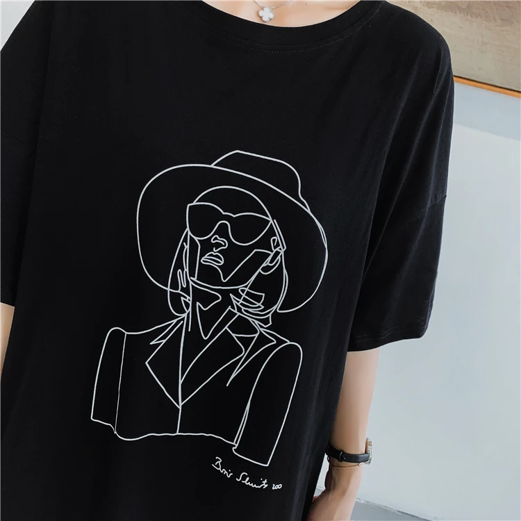 Fashion Cartoon Print Plus Size Summer Dress Cotton Casual O-Neck T-shirt Batwing Sleeve Women Dress Tops Vestidos De Fiesta