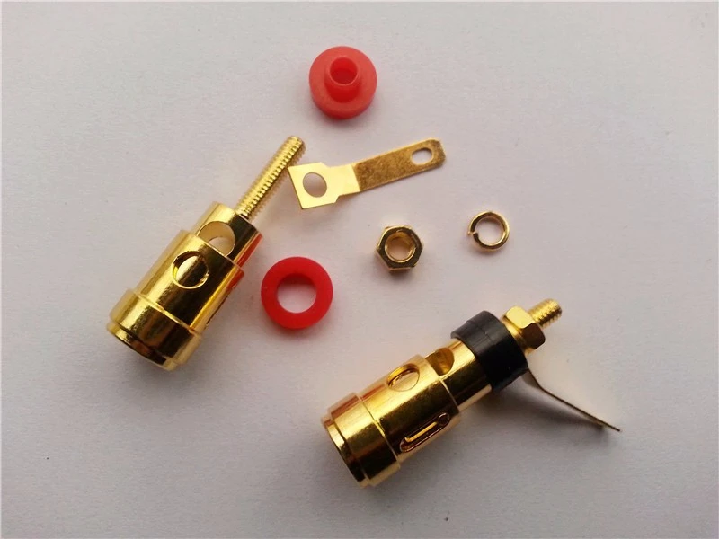 4PCS GOLD brass Audio Speaker Binding Post Terminal with Spring inside connector