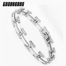 Дизайн 20 см белый керамический браслет здоровье нержавеющая сталь Bling AAA циркон Полный Кристалл для женщин звено цепи модные ювелирные изделия