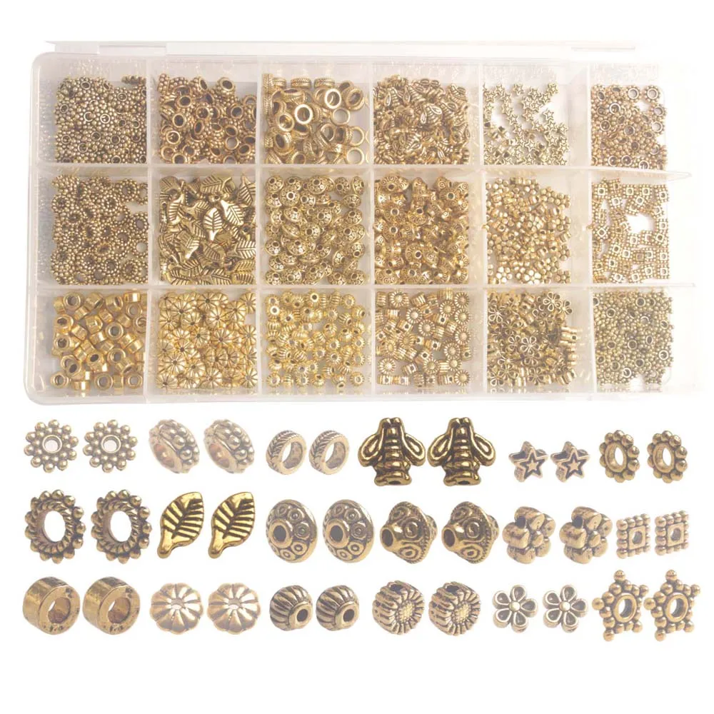 Bir Kutu 900 ADET 18 Stilleri Antika Altın Metal halka boncuk Aksesuarları Takı Yapımı için