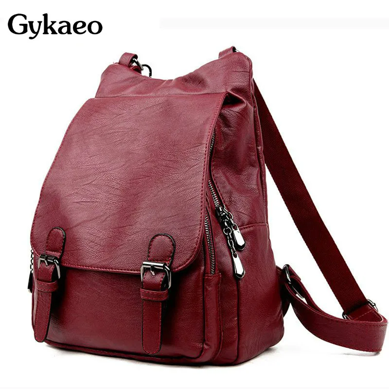 

Gykaeo Summer Large Capacity Women Backpack Ladies Street Shopping Soft Leather Backpacks Mochilas Escolares Para Adolescentes