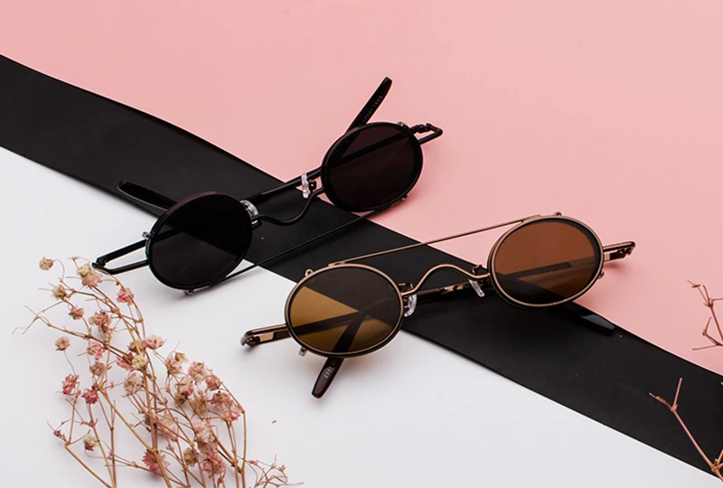 Маленькие круглые солнцезащитные очки в стиле стимпанк для мужчин и женщин в стиле ретро с металлическим зажимом, мужские солнцезащитные очки в стиле панк, винтажные готические очки 1304R