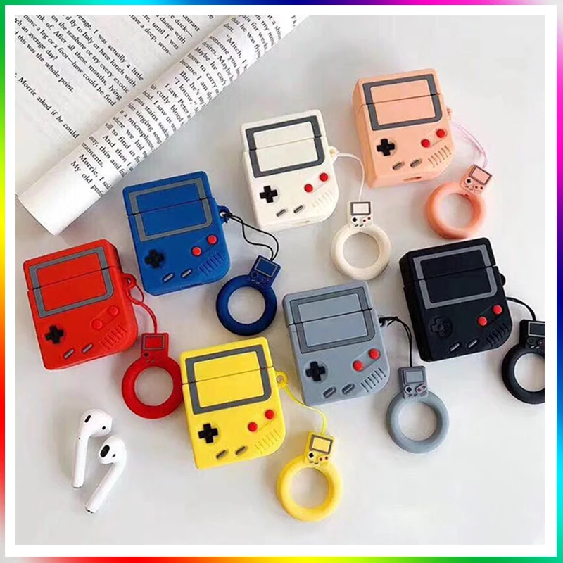 

Cute 3D Game Vintage Earphone Cases For Air Pods Wireless Bluetooth Charging headset Covers Silicone Protective Case Ring Strap