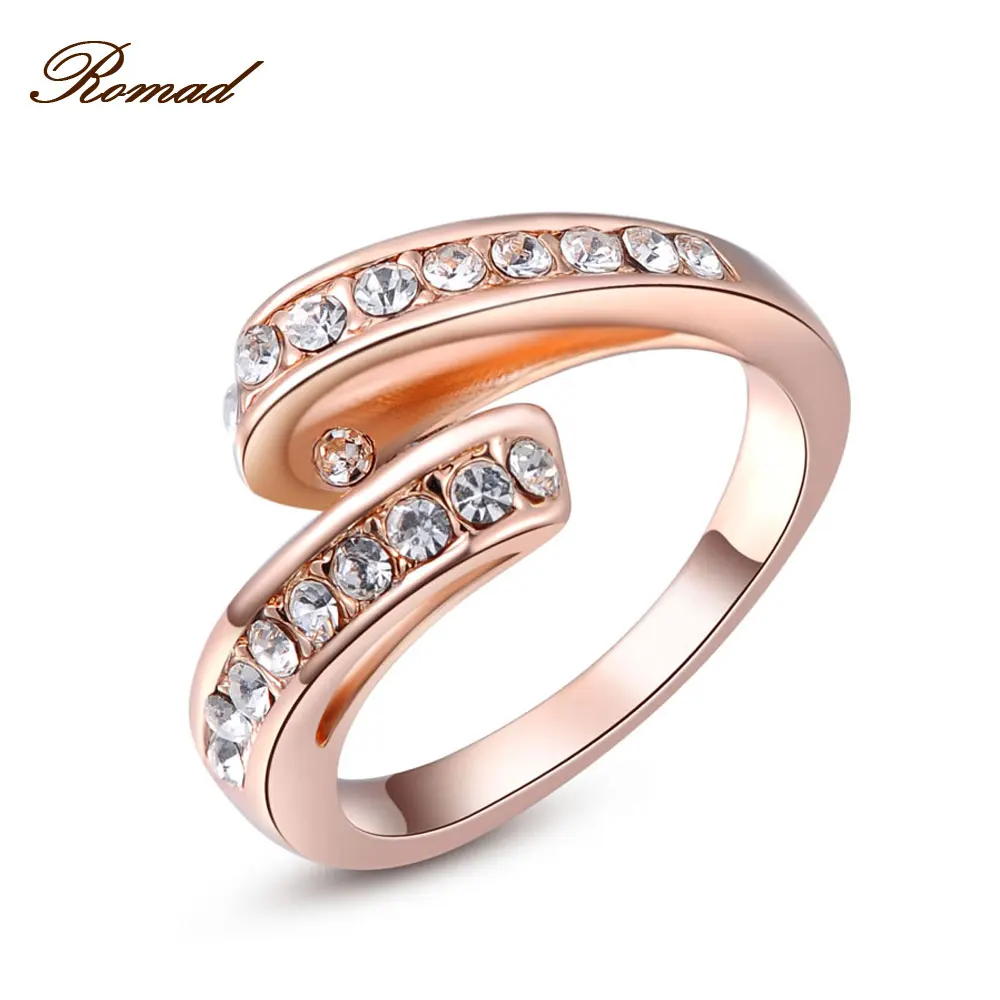 Romad Brand Ring For Women Rose Gold Color Inlaid Zircon Open Rings