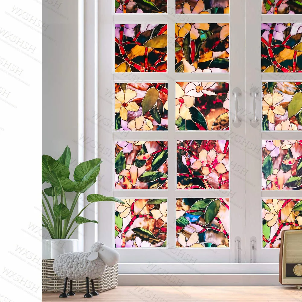 Радужный эффект цветок тюльпана декоративная оконная пленка 3D статическая конфиденциальность самоклеющиеся стеклянные наклейки для УФ-блокировки контроль тепла