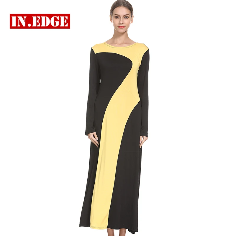 

Women Long Sleeve Maxi Dresses Elegant Patchwork Knitting Party Beach Casual Dress Bodycon Loose Boho Dress Robe Femme Vintage