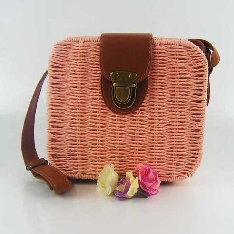 SMOOZA тканая ротанговая сумка, круглая соломенная сумка на плечо, маленькие пляжные сумки, женские летние полые ручные сумки через плечо - Цвет: 9