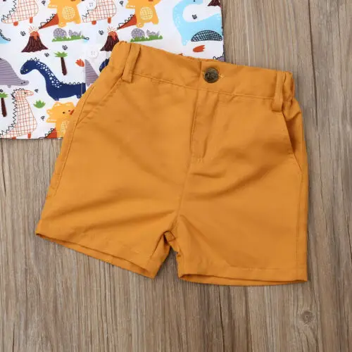 Летняя повседневная одежда для маленьких мальчиков; модная футболка с динозавром из мультфильма+ однотонные штаны; шорты; Праздничная пляжная одежда