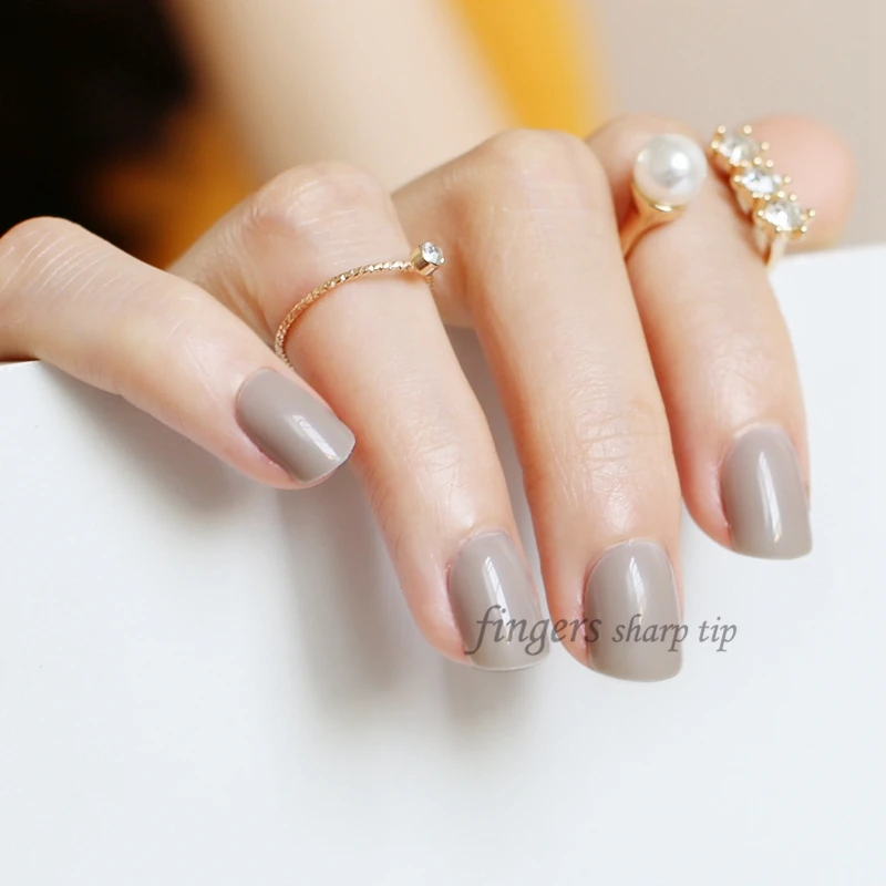 popular model solid color candy false nails short round head 24pcs Ms. required Gray cream N416 | Красота и здоровье
