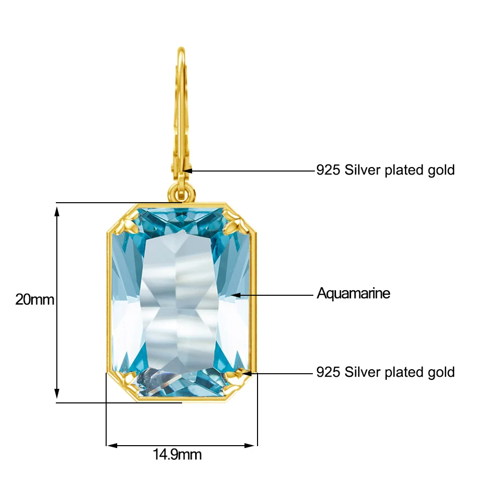 Szjinao Мода женские серьги золотые длинные серьги бижутерия ручной работы прямоугольник аквамарин 925 пробы серебро